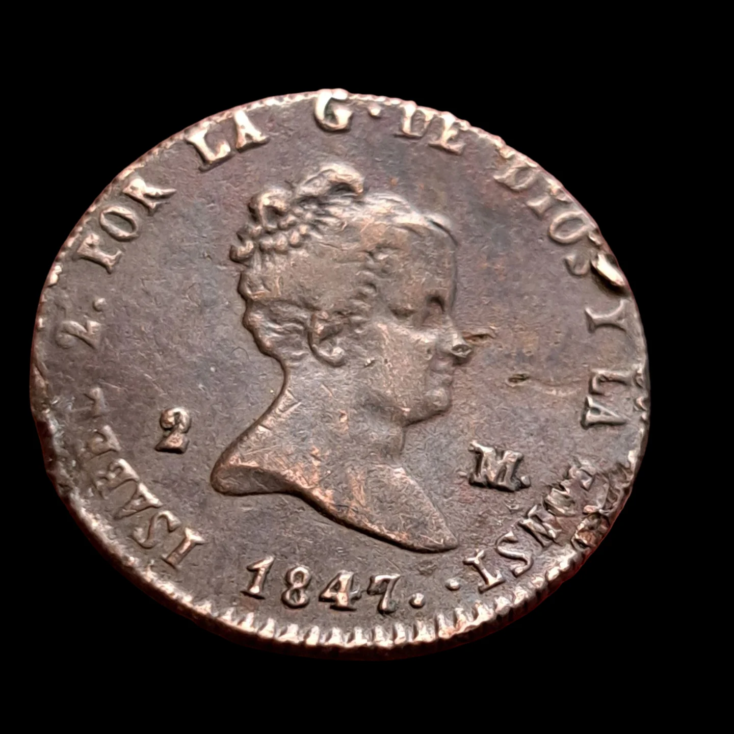 2 maravedis Isabel II 1847 Segovia